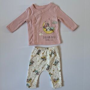 Disney Baby Mickey Dream Big Pink and Cream Pajama Set 0-3M EUC